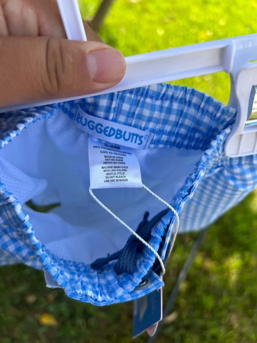 RuggedButts Blue Gingham Girls' Swim Trunks with UPF 50+